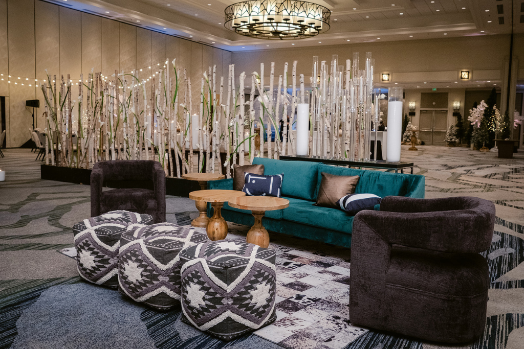 lounge furniture in decorated and themed ballroom 